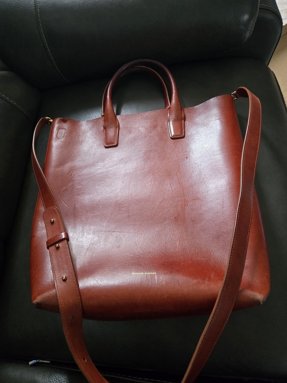 Mansur Gavriel Chestnut Brown Leather Tote with Removable Strap